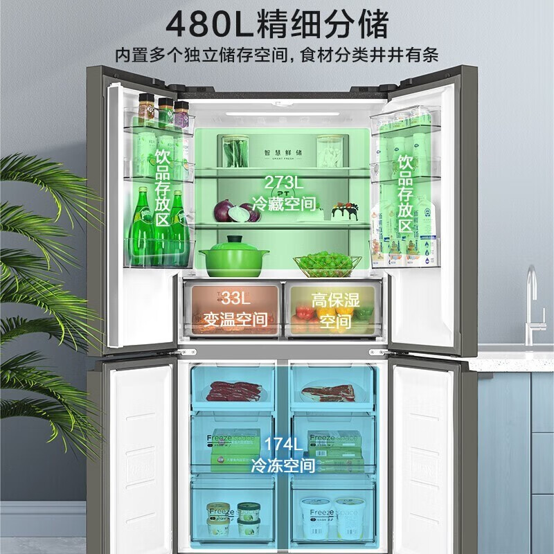 美的(midea)BCD-480WSGPZM(E) 480L十字门一级智能变频风冷无霜大容量冰箱墨兰灰-观澜
