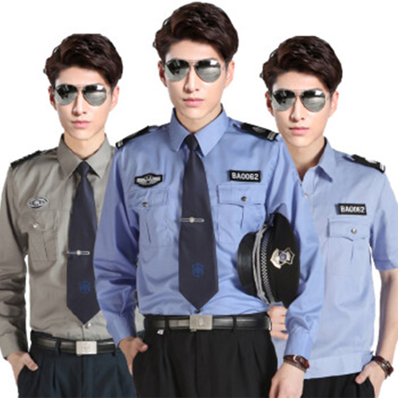 保安工作制服 衬衣夏装 物业小区上衣 保安制服衬衫 灰色长袖套装(含配件) 165