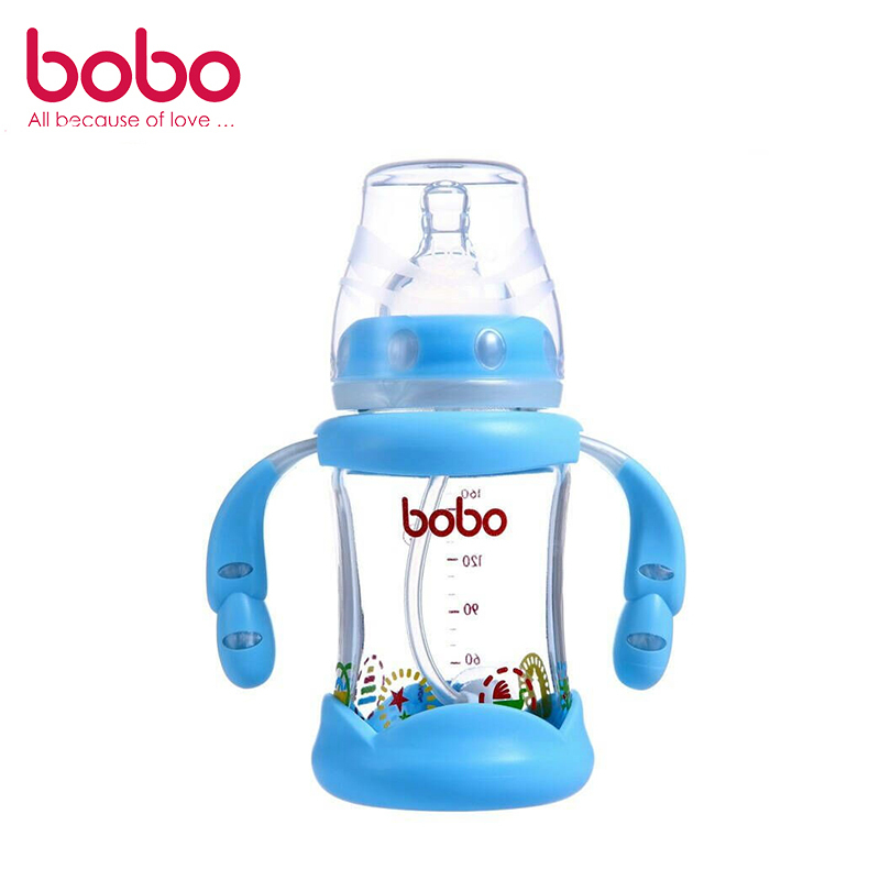 乐儿宝(bobo)防摔玻璃宽口径奶瓶 蓝色160ML 适用12个月以上宝宝