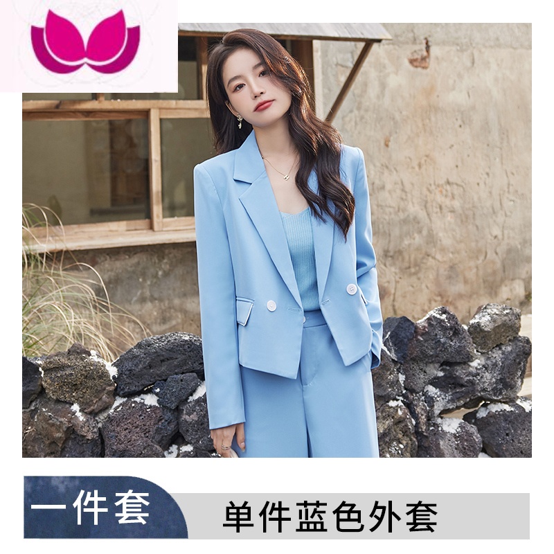 七斓黑色西装外套女小个子2023春季新款时尚气质女范高级感西服套装 L 蓝色西装