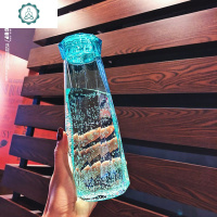 新款抖音网红钻石水杯创意玻璃学生情侣运动茶杯钢化玻璃防摔便携 封后 绿色钻石杯玻璃杯