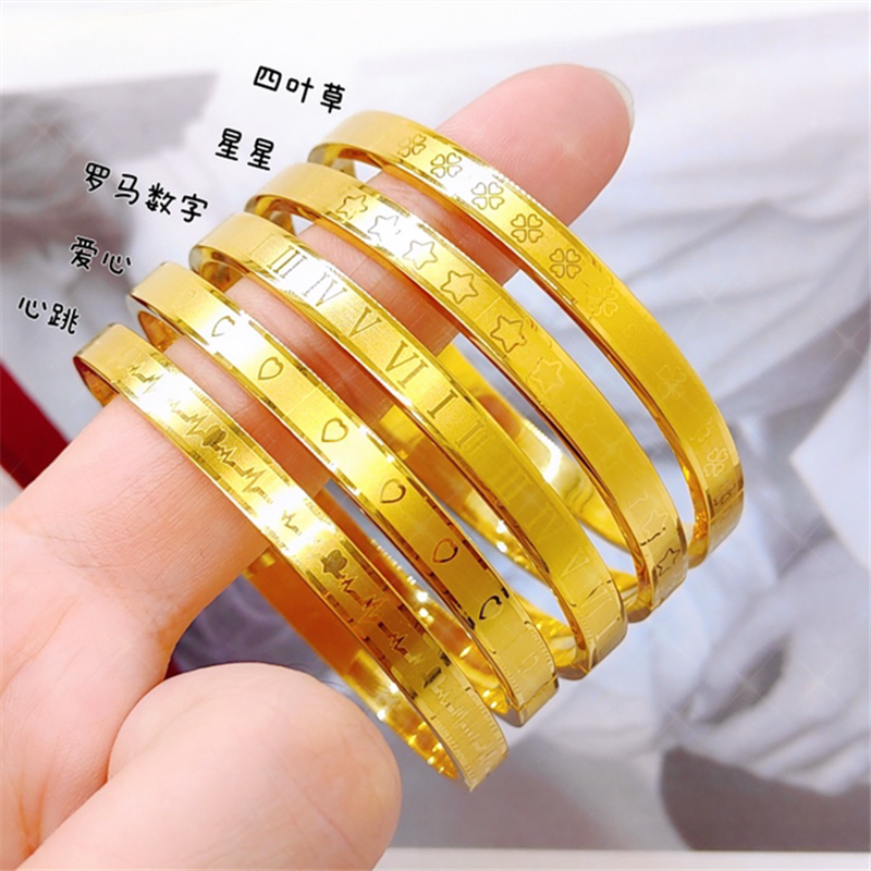 时尚仿真沙金幸运星星手镯女镀金手环简约假黄金卡扣手镯久不掉色