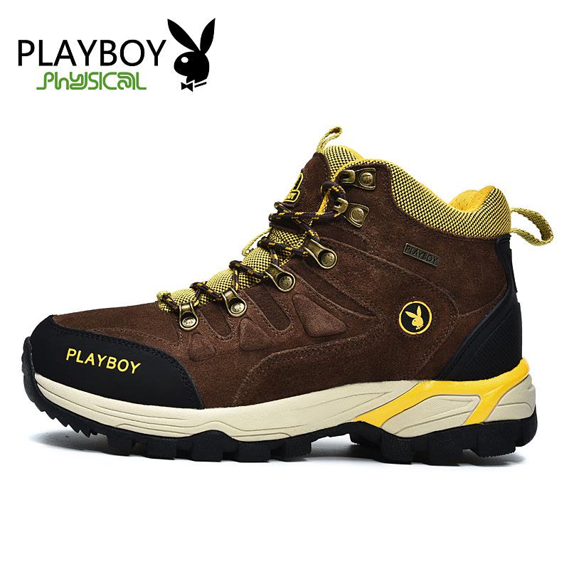 花花公子(PLAYBOY)登山鞋男加绒高帮棉鞋冬季新款雪地户外鞋保暖徒步鞋子 男图片