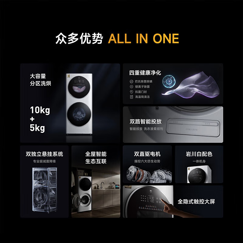 小米(mi)米家全自动家用大容量分区洗烘一体机15kg双筒双层滚筒洗衣机XHQG150MJ205