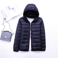 女装秋冬新轻薄羽绒服女款女式带帽穿薄款大码外套 M 藏青