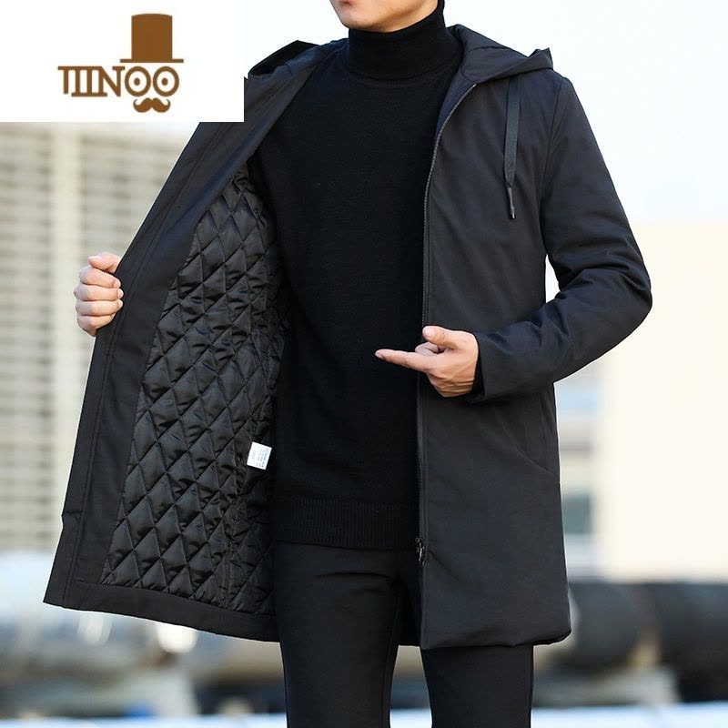 YANXU风衣男中长款加棉 2023保暖外套 时尚休闲纯色大码连帽大衣男图片