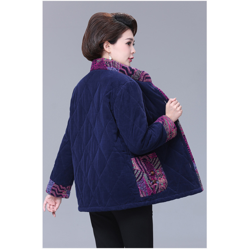 老年女装棉服冬季棉外套妈妈装棉衣宽松大码老年女灯芯绒棉袄大码女装