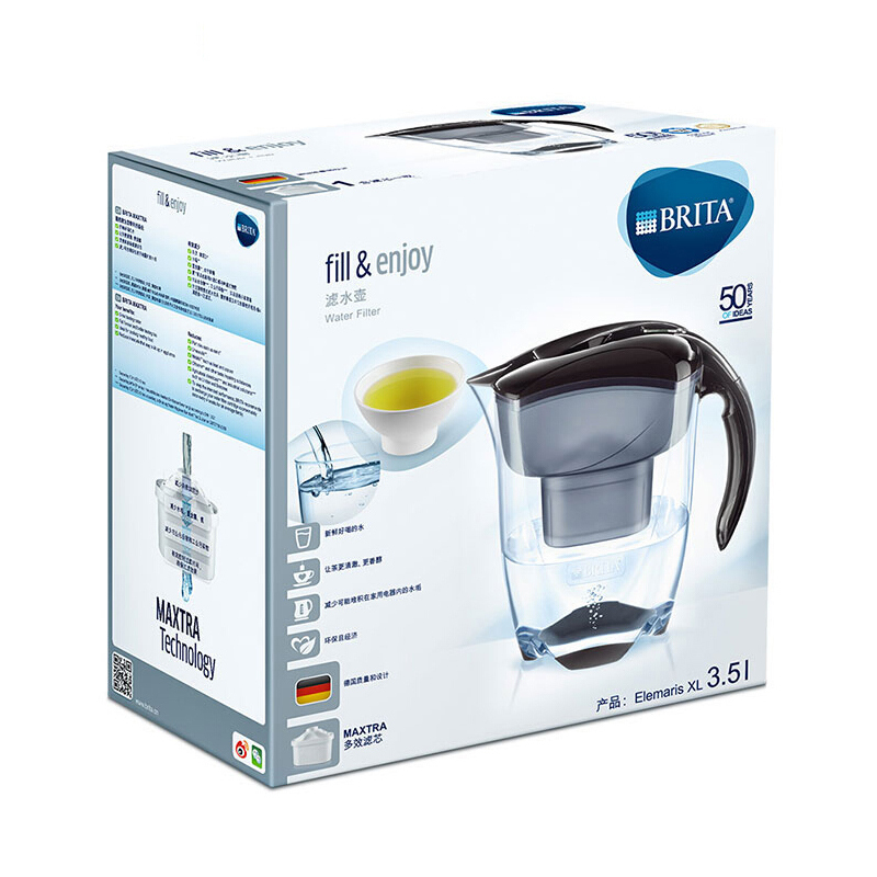 [尊享系列]碧然德(BRITA)过滤净水器 台上式家用滤水壶 净水壶 Elemaris尊享系列3.5L(黑色)1壶1芯