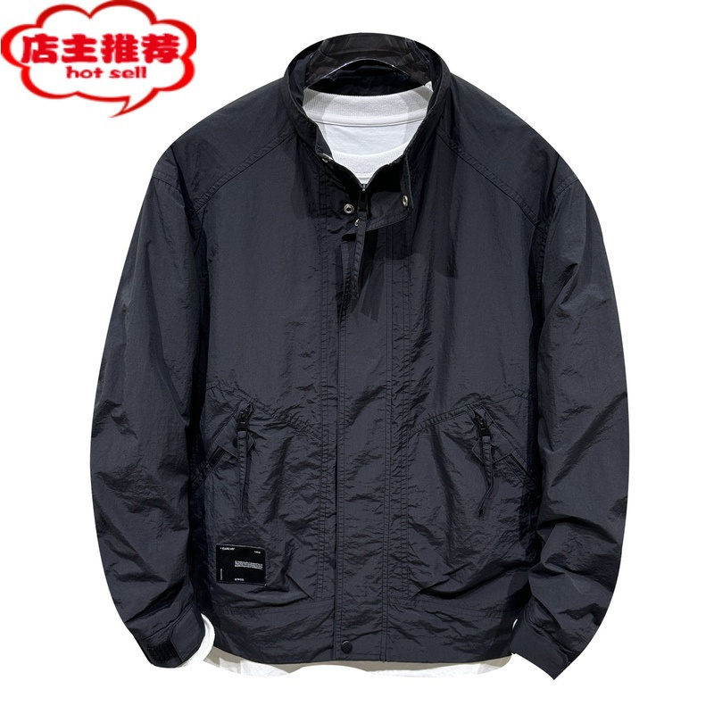 shanchao秋季新款夹克男士工装立领上衣拉链口袋百搭休闲宽松外套男