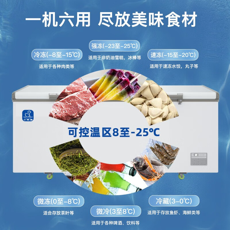 小鸭(xiaoya)冰柜商用卧式大容量冰箱家用冷藏冷冻保鲜铜管单双温超市冷柜-550单温款高清大图