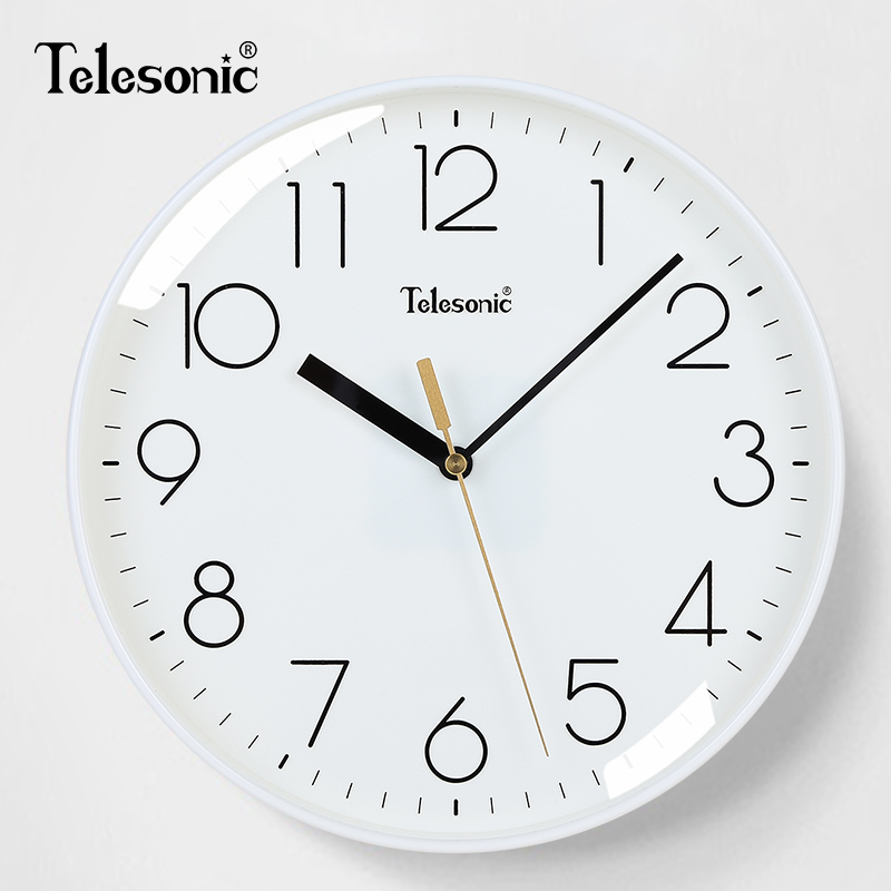 天王星(Telesonic)客厅挂钟北欧风简约时钟卧室钟表书房餐厅壁钟轻奢创意石英钟 10英寸白色