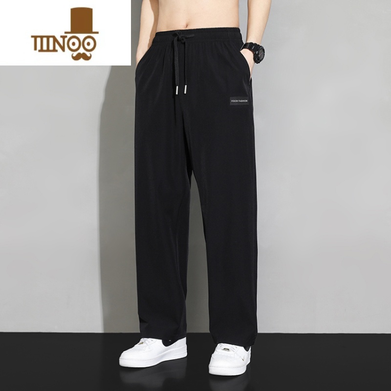 YANXU冰丝直筒裤子男士夏季薄款速干男裤潮牌垂感阔腿运动透气休闲长裤 8819黑色 4XL160-180斤