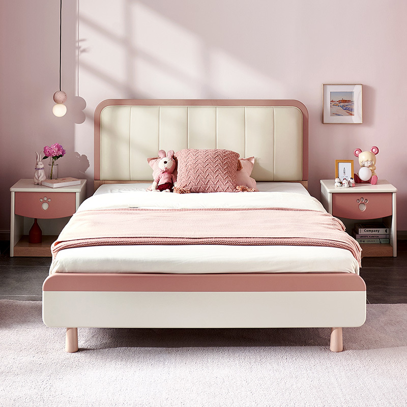 全友家居皮艺儿童床北欧风生态亲肤欧皮软床环保大床屏透气121359