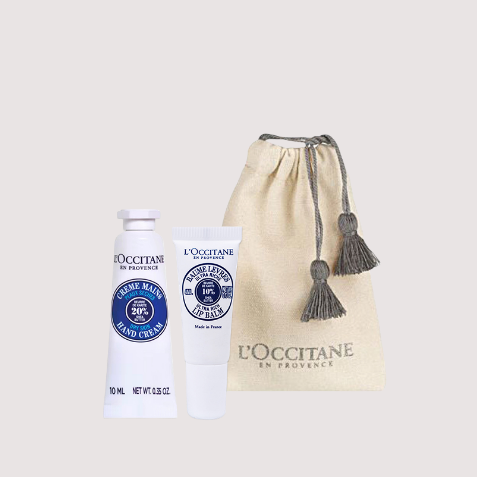 欧舒丹(L’OCCITANE) 润手霜10ML+润唇啫喱4ML套装(随机香型)长效滋润保湿留香 束口袋装高清大图
