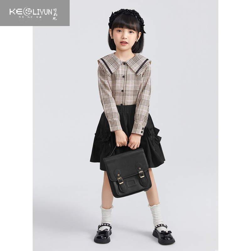 可莉允女童短裙儿童半身裙蓬蓬裙黑色女孩黑色百搭蝴蝶结裙子