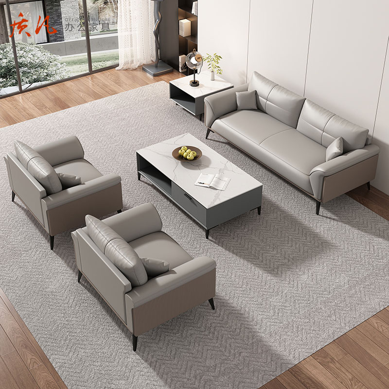 质凡 轻奢简约办公沙发接待会客沙发 牛皮单人位高清大图