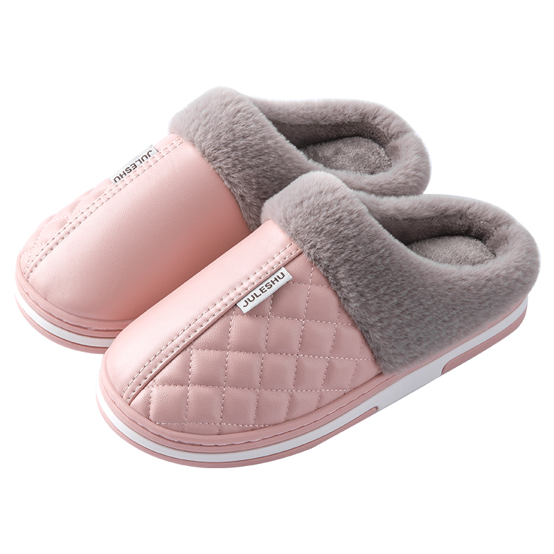 老人保暖棉拖鞋女冬季防水防滑室内居家居加绒2022皮拖外穿ldn957