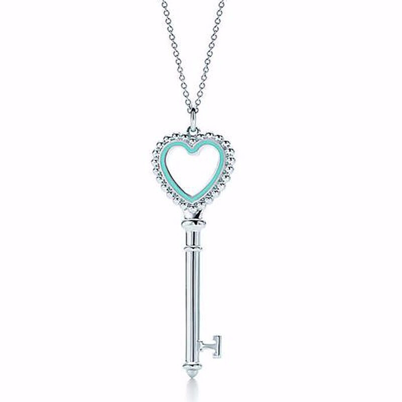 蒂芙尼钥匙项链tiffany项链女士心形钥匙吊坠珐琅项链925银饰品开启