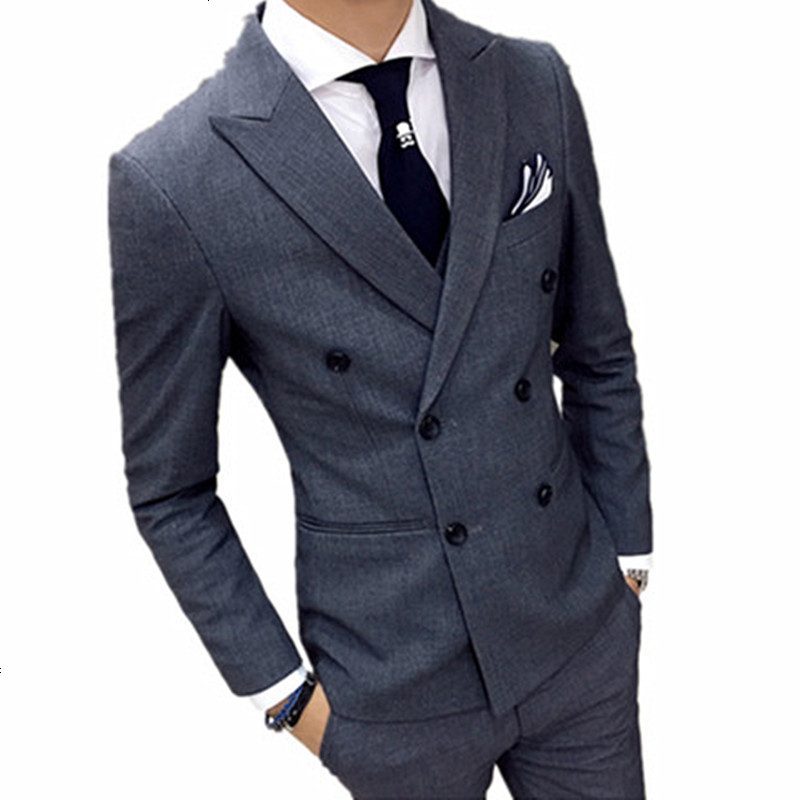 新款英伦双排扣商务休闲西服套装男韩版修身潮小西装新郎结婚礼服