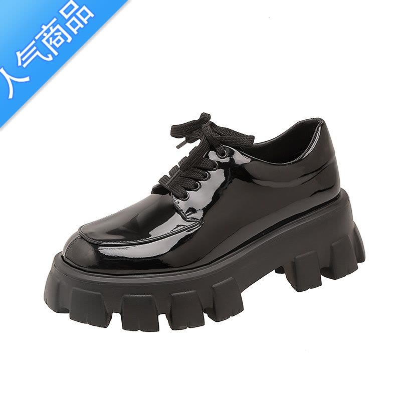 SUNTEK厚底松糕鞋刘雯同款2022内增高小码小皮鞋女英伦风漆皮乐福鞋单鞋图片