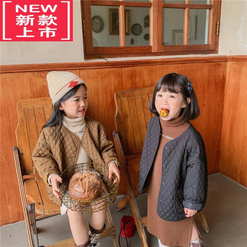 可莉允儿童棉袄外套秋冬韩版男女童绗棉上衣宝宝纯色格子休闲开衫姐弟装棉服图片