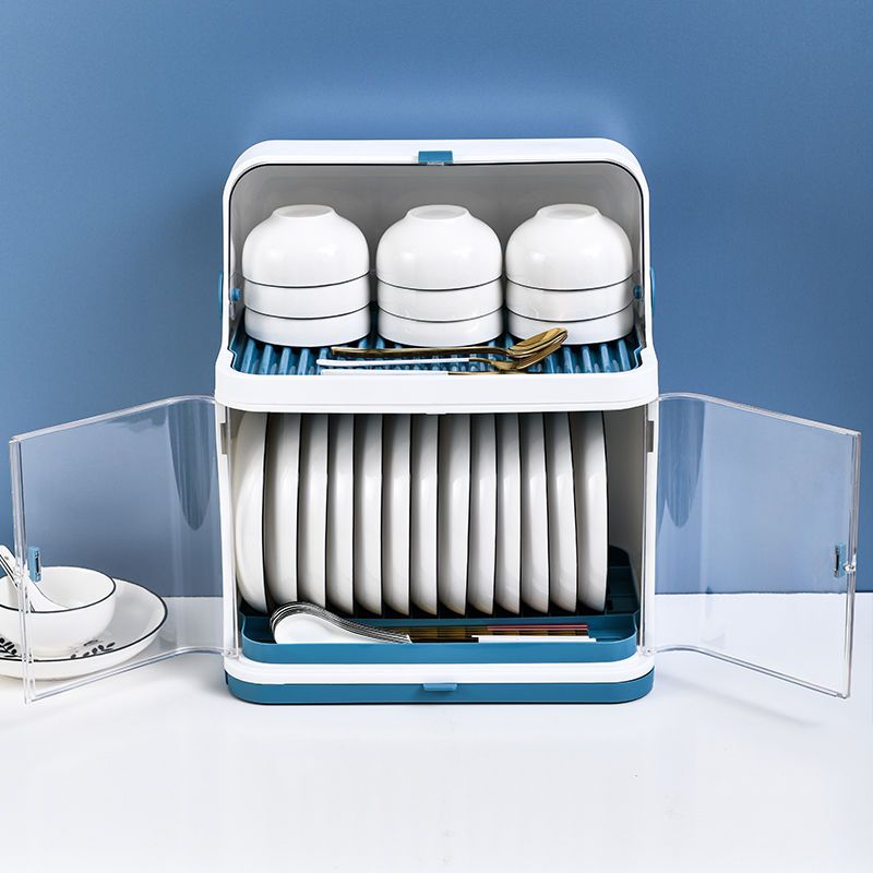 新款家用厨房碗筷沥水收纳柜塑料收纳箱收纳架台面置物架防尘碗柜升级