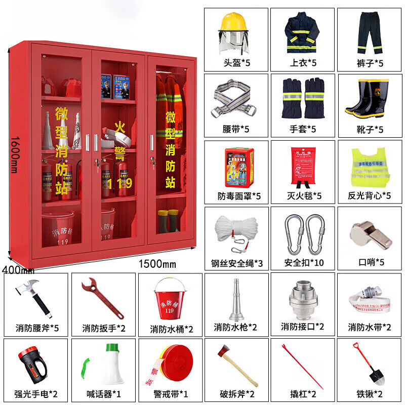 锦北消防器材柜放置工具柜工地商场展示柜应急柜1.6*1.5m5人02式套餐高清大图
