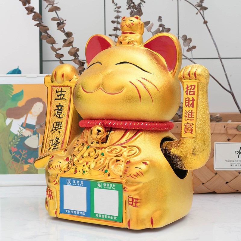 猫语音摆件陶瓷开业礼品店铺收银台二维码支付牌大号开张 三维工匠 二维码小号(赠音响)