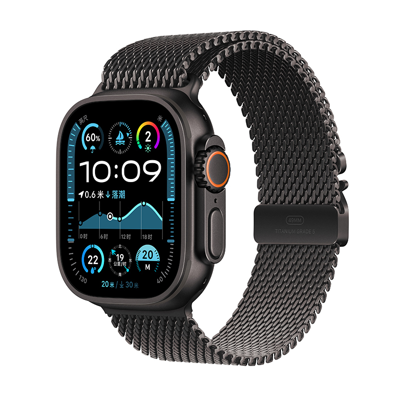 MXDU3CH/B Apple Watch Ultra 2 蜂窝 49 毫米黑色钛金属表壳 黑色钛金属米兰尼斯表带 - M