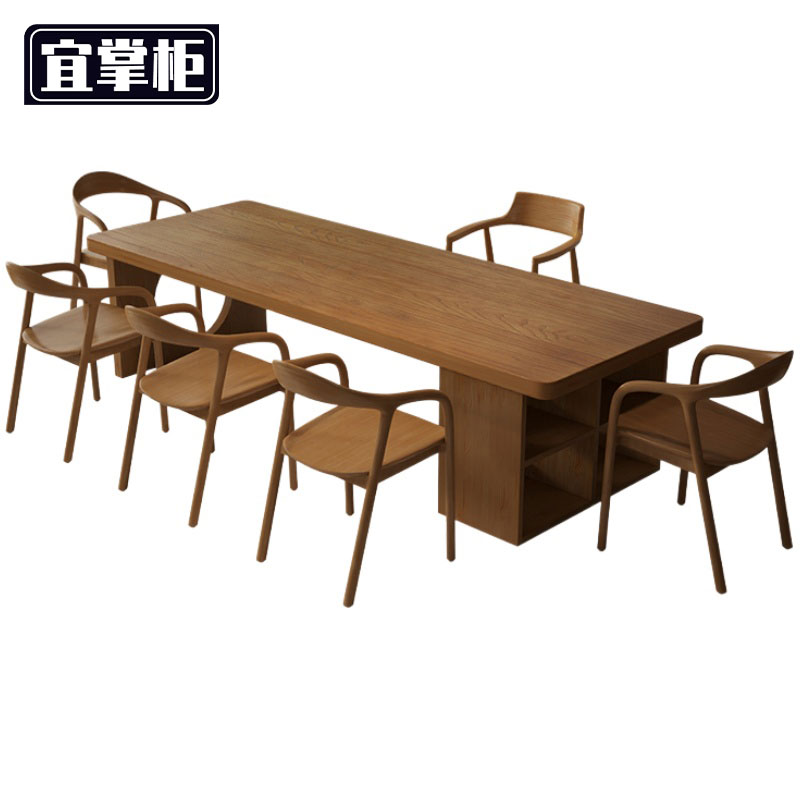 宜掌柜 木质 书桌 书桌椅2米含6椅 套