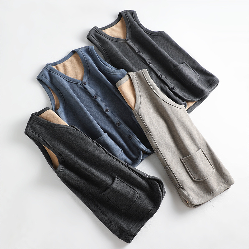 中老年人保暖马甲男款加厚加绒秋冬男士一体摇粒绒保暖开衫马夹男