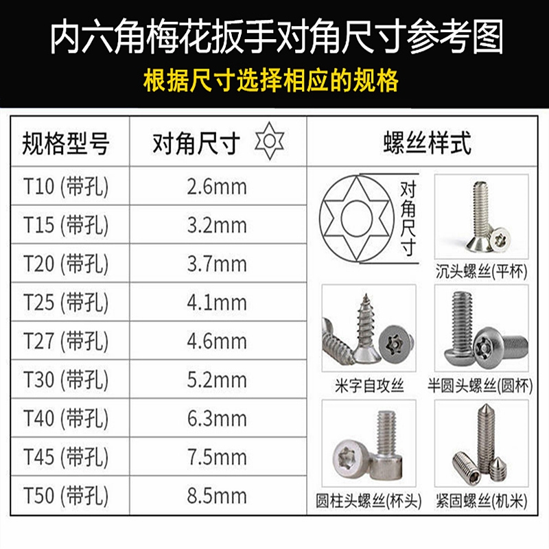 利梅花内六角扳手6角星一套六星t15t25内角米子六边形六角星螺丝刀