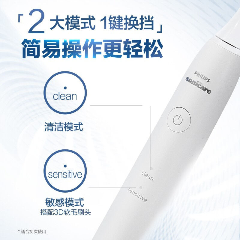 飞利浦(PHILIPS) 电动牙刷 成人声波震动牙刷 净力刷 2种模式 温和清洁 白色 HX2431/02