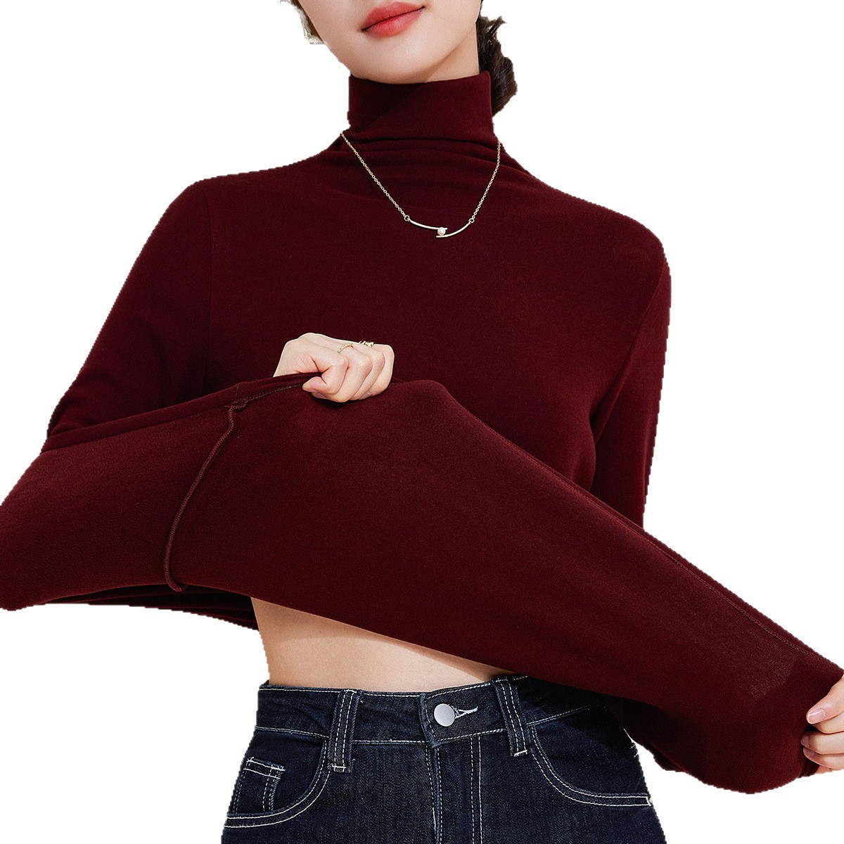 2025蚕丝暖绒高领秋衣女上衣含羊毛保暖衣加厚加绒发热打底衫冬季高清大图
