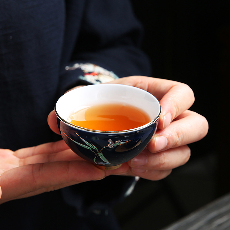 白瓷品茗杯小茶杯定制陶瓷女单只男个人杯功夫茶具主人杯家用刻字 三维工匠 钟杯+淡绿