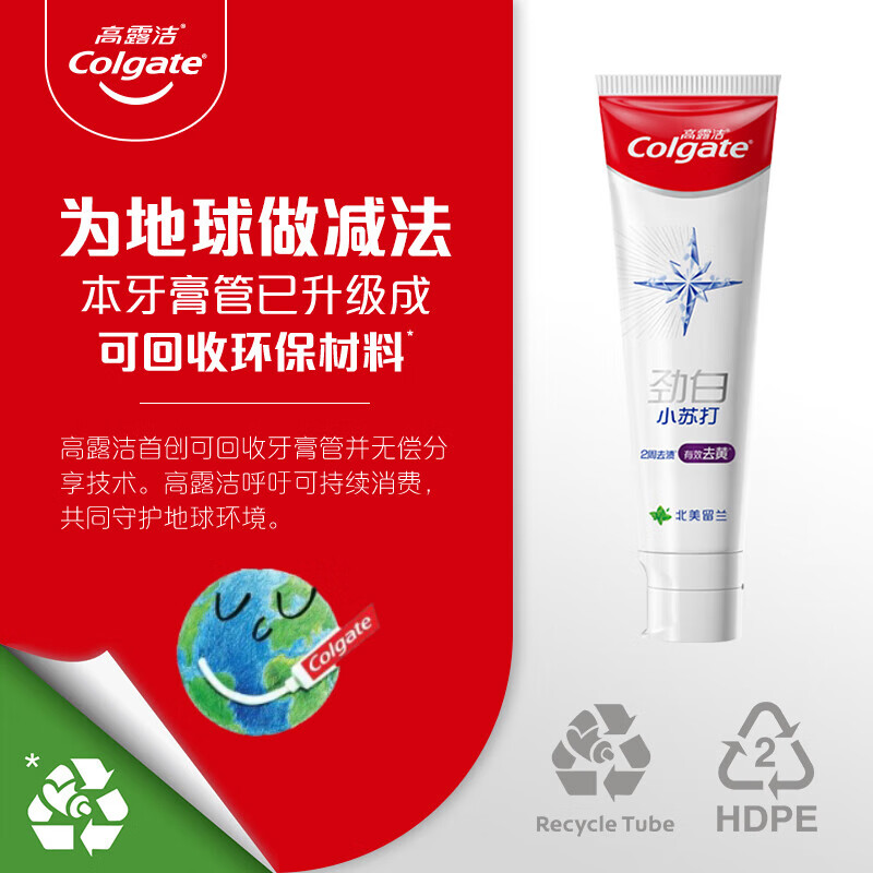 高露洁劲白小苏打牙膏美白防蛀清新口气去黄含氟 留兰味牙膏120g*3高清大图