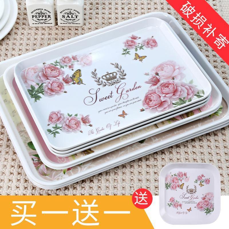 家用长方形欧式托盘水杯子茶盘创意密胺餐具盘塑料水果蛋糕盘