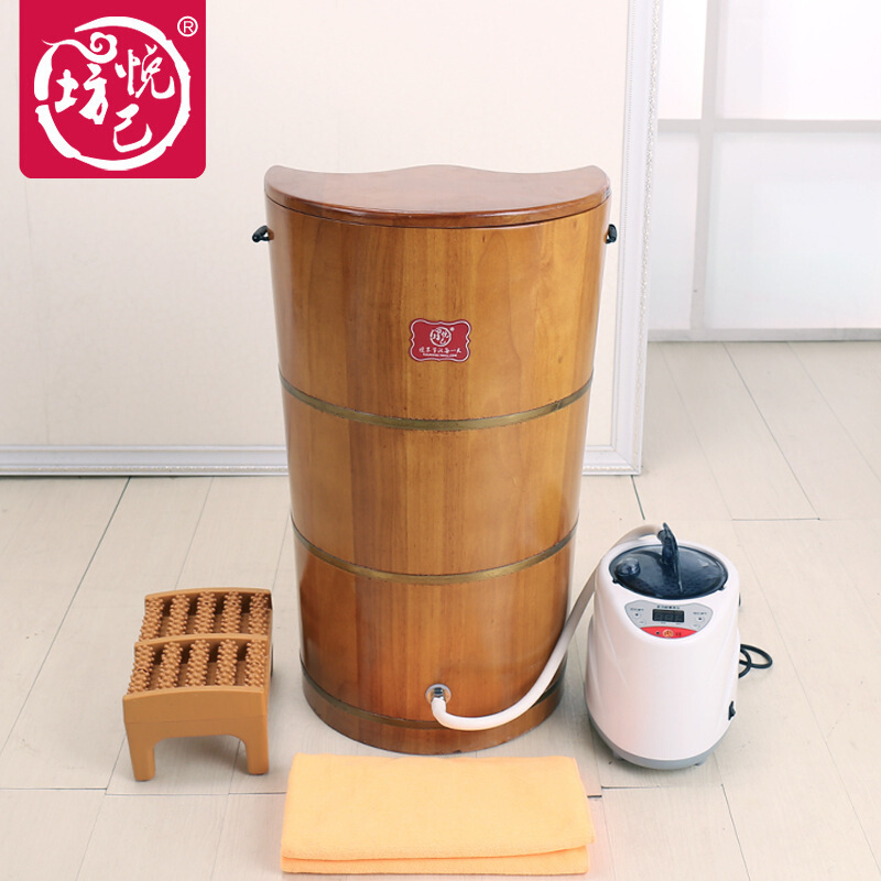 工厂直销实木橡木泡脚木桶蒸脚桶足浴盆熏蒸桶70cm一件也卖 茶色橡木