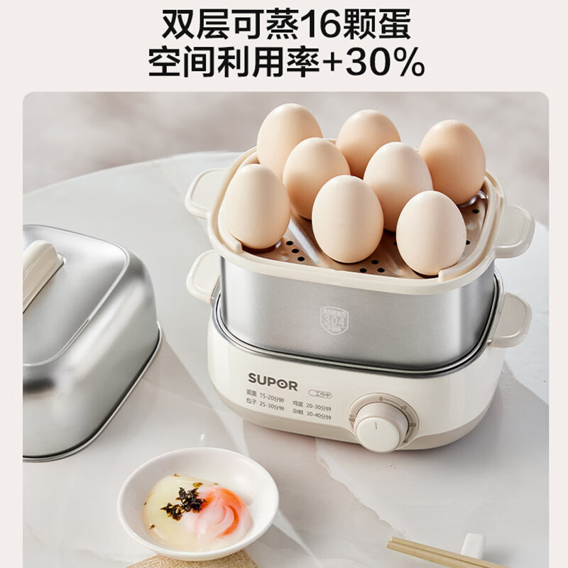 苏泊尔(SUPOR)煮蛋器 蒸蛋器 小型不锈钢多功能迷你电蒸锅 家用煮鸡蛋神器 旋钮可定时自动断电 Z18FK859高清大图
