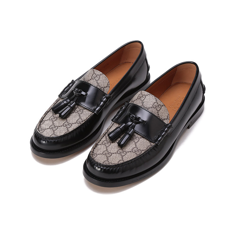 古驰gucci男士皮革帆布流苏装饰莫卡辛鞋乐福鞋单鞋皮鞋67381717x30