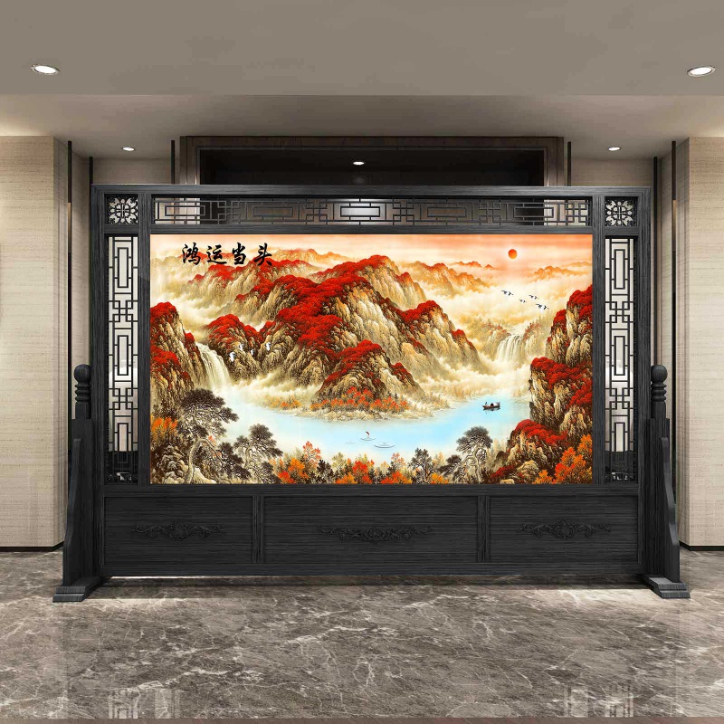 中式实木屏风 进大厅隔断 公司单位屏风酒店实木大座屏 特卖D款 整装高清大图