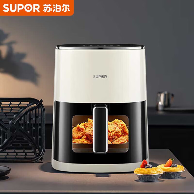 苏泊尔(SUPOR)家用智能空气炸锅6L大容量 可视不用翻面 蒸汽嫩炸 大功率液晶触控电炸锅KD60D79