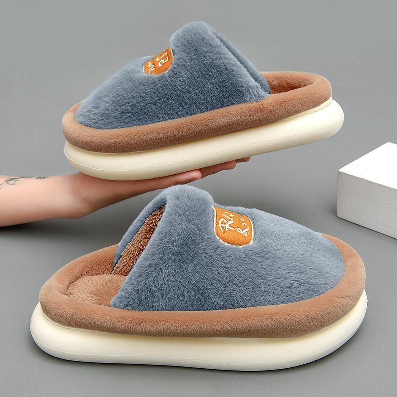 拖鞋男款秋冬季居家厚底保暖防滑舒适毛绒情侣包头拖鞋冬天高清大图