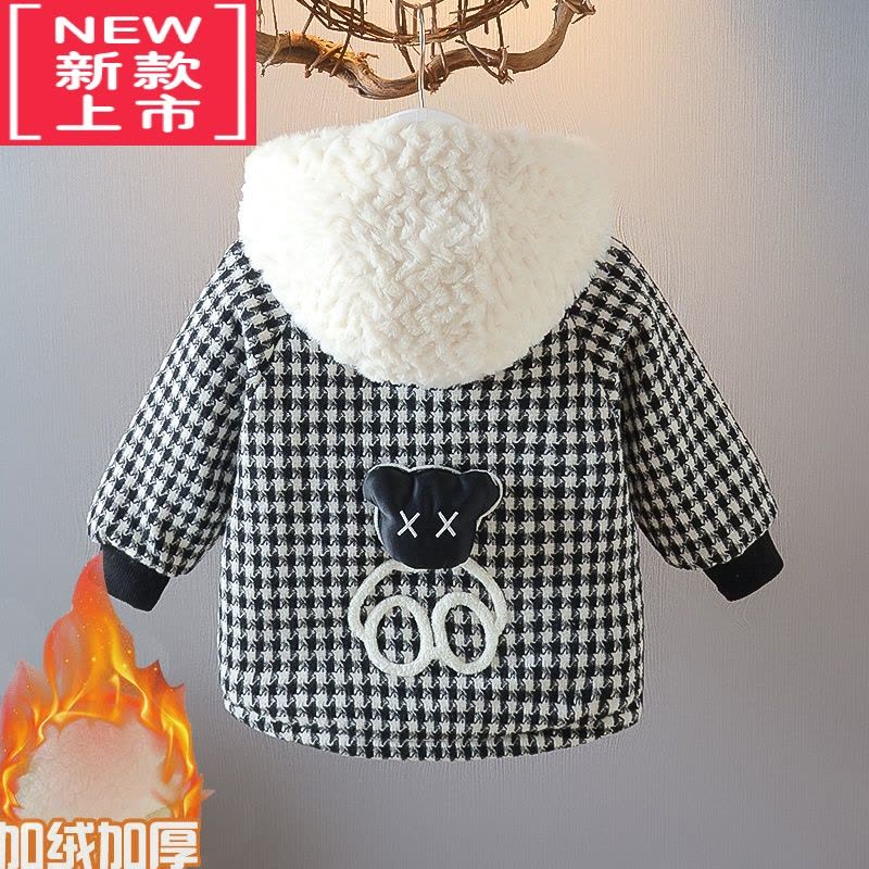 可莉允儿童外套秋冬款2022加绒加厚男童时尚格子棉衣女宝宝休闲洋气棉服图片