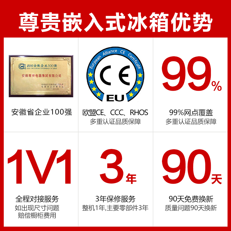 尊贵(ZUNGUI)BCD-232WQB 嵌入式变频冰箱 电脑控温 风冷无霜 内嵌式家用超薄双门电冰箱 白色
