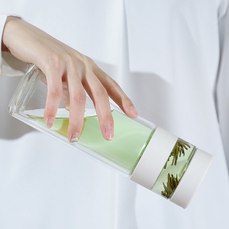 全格简约茶水分离双层玻璃杯黑色300ml+100ml H8134高清大图