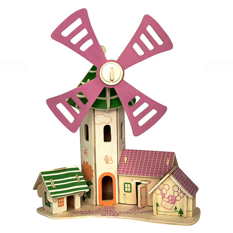 拼装拼插房屋建筑模型 diy手工礼品积木小房子 童心风车小屋