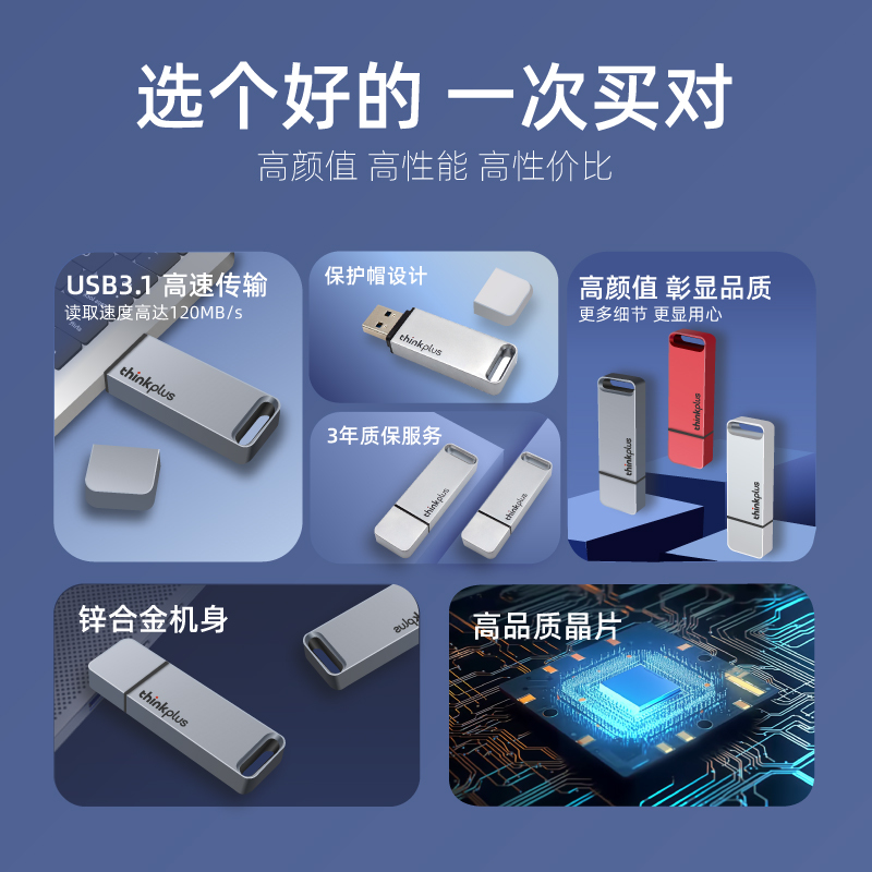 联想U盘电脑办公大容量高速usb金属thinkplus优盘正品官方旗舰店