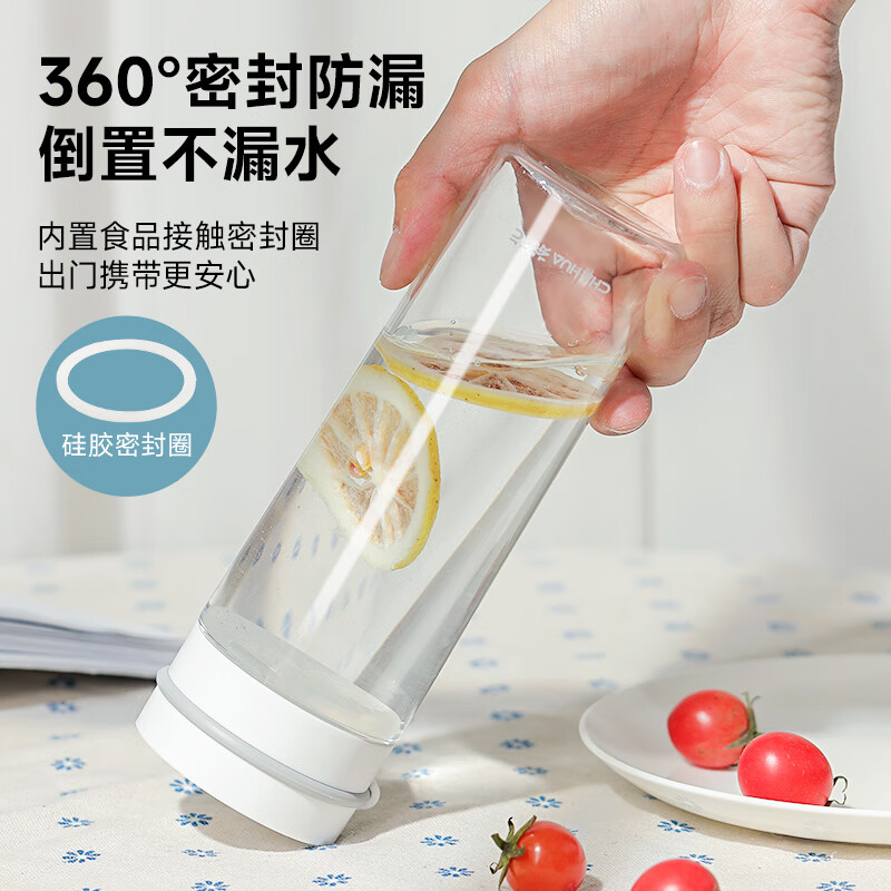 茶花(CHAHUA)水杯潮流时尚杯子便携透明塑料杯户外随行杯 白色470m050036白高清大图