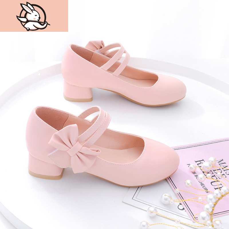 huayangtu儿童高跟单鞋公主走秀软底小女孩表演出皮鞋学生白色礼服